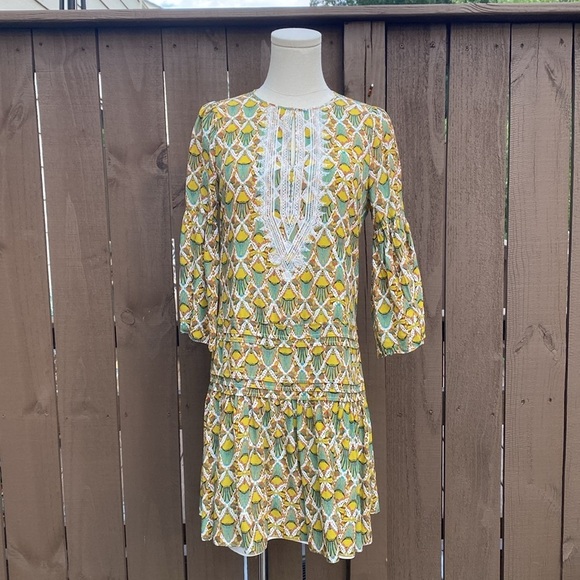 Kobi Halperin Lulu Silk Drop Waist Dress in Ivory Multicolor size XS - Picture 3 of 16